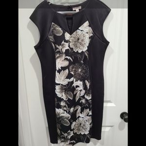 Black and white floral fitted dress